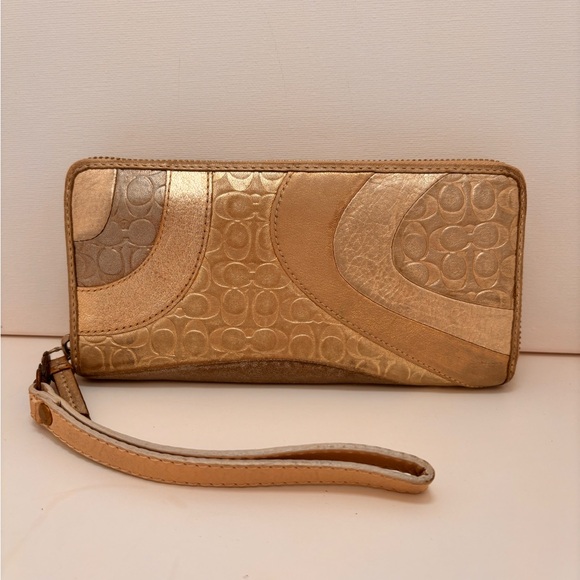 Coach Gold and Brown Wristlet Clutch - Picture 2 of 13